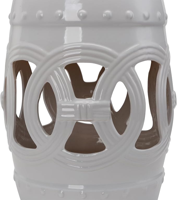 Outsunny 14" x 17" Ceramic Garden Stool Strong Glazed Material White | - Image 8
