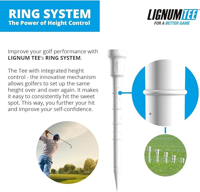 LIGNUM Tee - Classic Golf Tees - Sports Golf Tees - Anti Spin Head, Bio-Based Micro Wood, 50x Durable