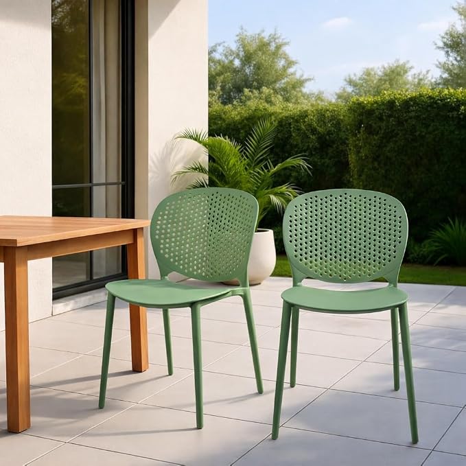 2xhome Set of 4 Patio Dining Chairs | Modern Stackable Outdoor Pool Side Chair - Image 2