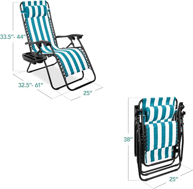 Best Choice Products Set of 2 Adjustable Steel Mesh Zero Gravity Lounge Chair - Image 3
