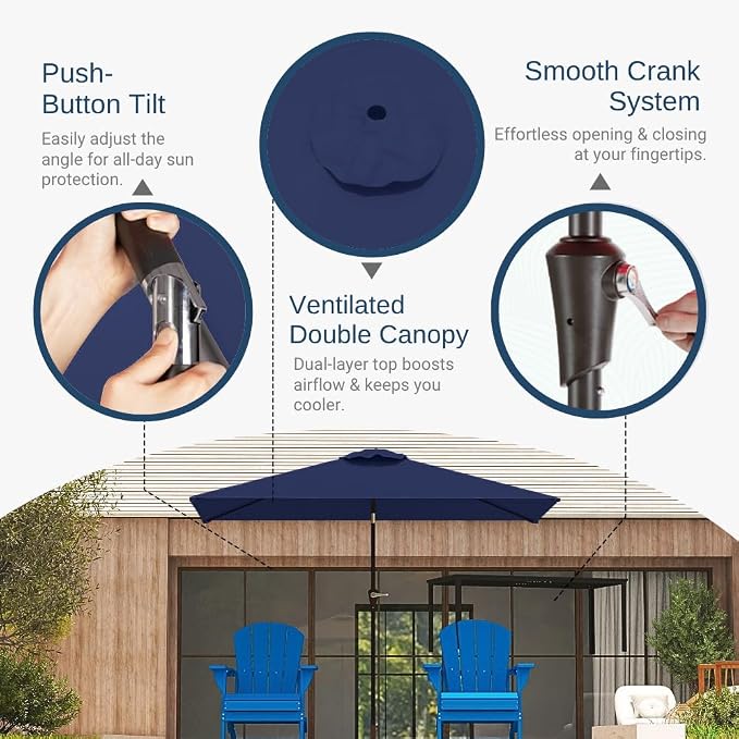 6.5' x 10' Rectangular Patio Umbrella Large Outdoor Market Umbrella w/UV - Image 3