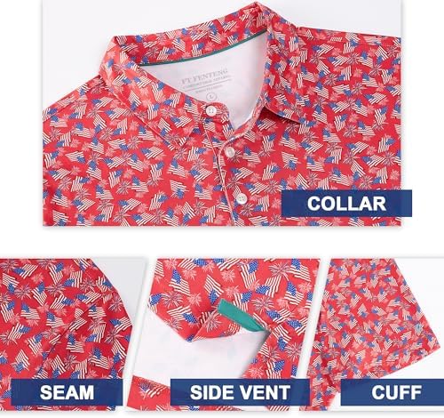 Mens Golf Shirt Short Sleeve Dry Fit Print Moisture Wicking Performance - Image 5
