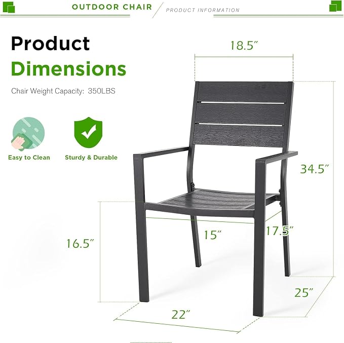 AECOJOY 4 Pieces Outdoor Dining Chairs, Aluminum Frame Stackable Patio Chair - Image 3