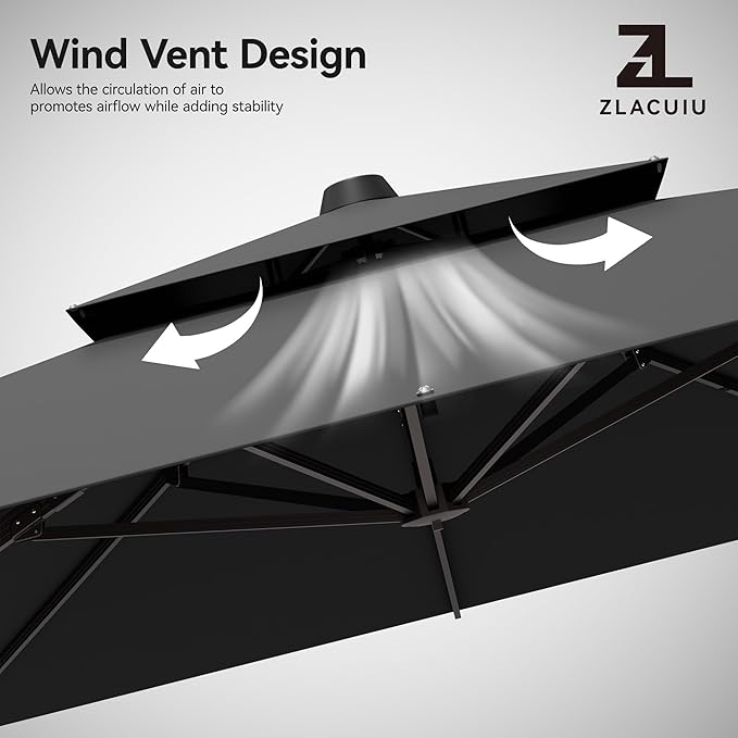 9x12FT Cantilever Patio Umbrella Heavy-Duty Aluminum | 360° Rotating Double - Image 3