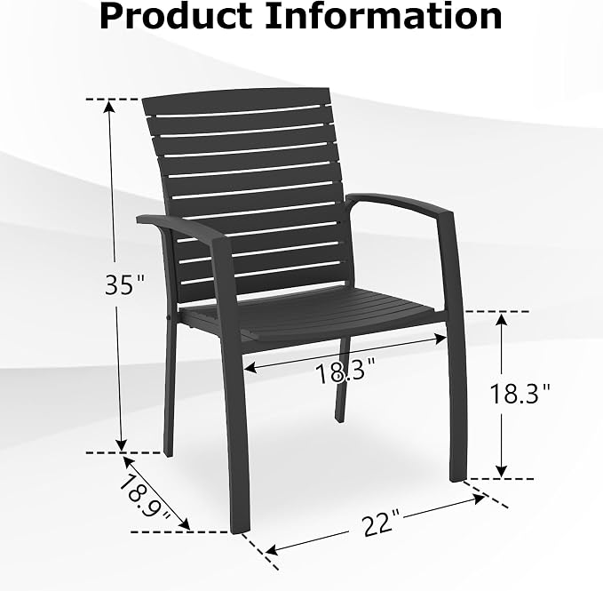 Outdoor Stackable Chairs Set of 2, All-Weather Patio Dining Chairs | Aluminum - Image 2