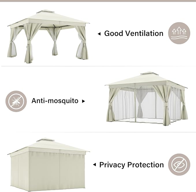 12'x12' Outdoor Gazebo, Metal Frame Heavy Duty Patio Canopy Tent Shelter - Image 5