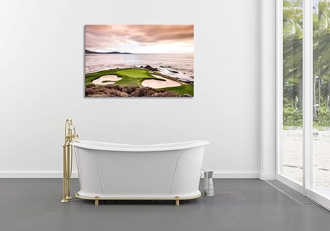 USA California Golf Course Wall Art for Living Room Bedroom Bathroom Home Decorations Coastline Golf Course Greens and Bunkers Picture Poster Framed Artwork Canvas Prints Ready to Hang(12''H x 16''W)