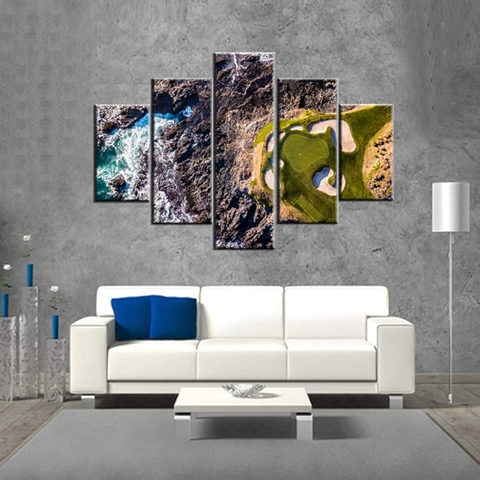 Golf Course Paintings Golfing Sports Pictures for Living Room 5 Piece Canvas Wall Art Premium Quality Artwork Native Gift Modern House Decorations Framed Ready to Hang Posters and Prints(60''Wx40''H)