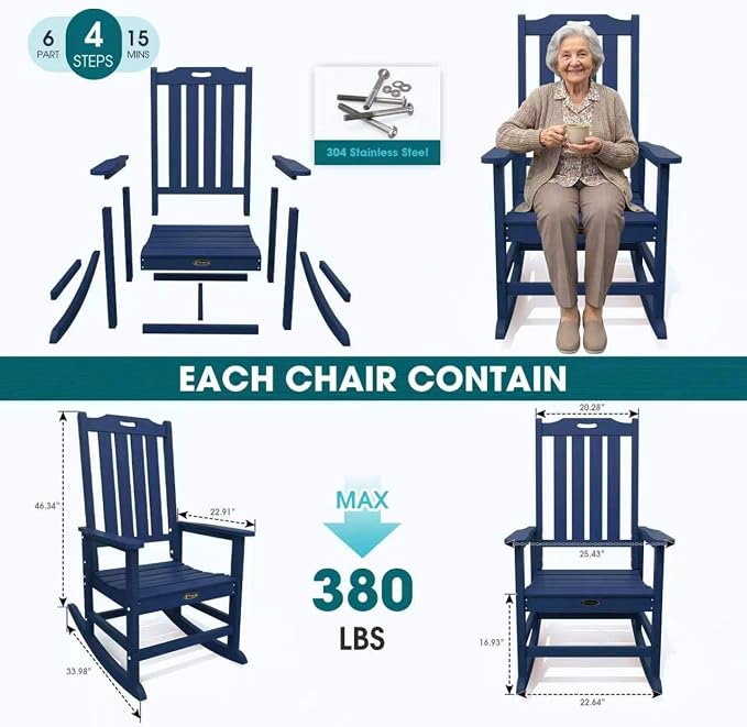THOEOE Outdoor Rocking Chairs, Oversized Patio Rocking Chair | HDPE Outdoor - Image 7