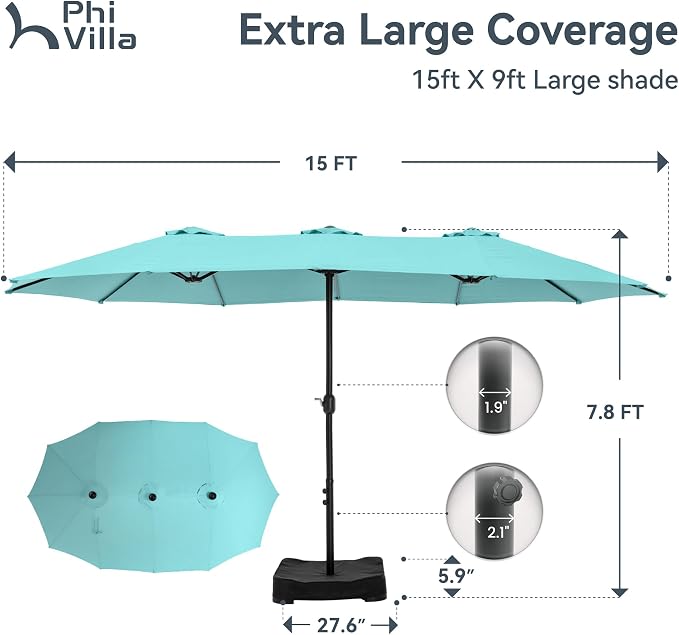 PHI VILLA 15ft Large Outdoor Patio Umbrella - Image 6