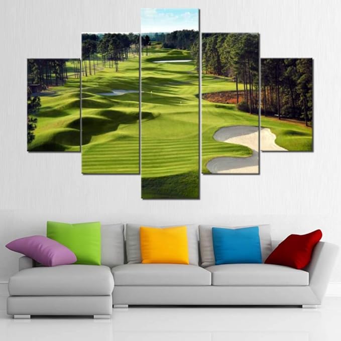 Wall Paintings for Living Room Golf Course Scenery Pictures Green Lawn Artwork HD Prints Multi Panel Canvas Wall Art Contemporary Home Decorations Giclee Framed Stretched Ready to Hang(60''Wx40''H)
