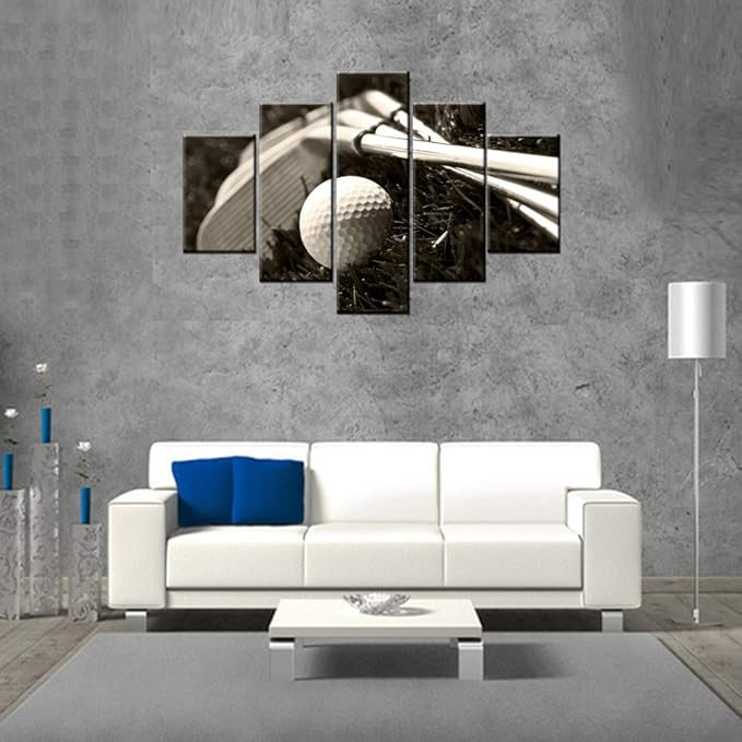 5 Piece Golf Wall Art Golfball in Low Light Pictures for Living Room Contemporary Artwork Dark Lawn Paintings Bedroom House Decorations Wooden Framed Ready to Hang Posters and Prints(60''Wx40''H)