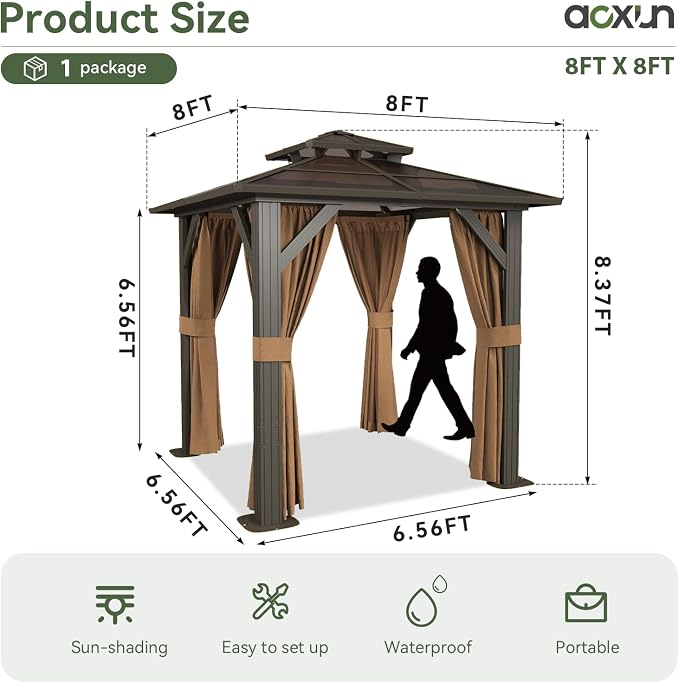 Aoxun 8'x8' Hardtop Gazebo - Image 4