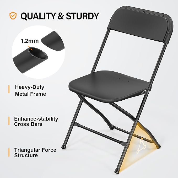 VINGLI 1 Pack Black Plastic Folding Chair, Indoor Outdoor Portable Stackable - Image 4
