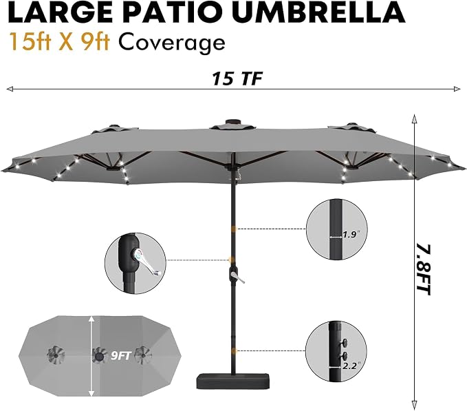 15ft Double-Sided Rectangle Patio Umbrella - Image 4