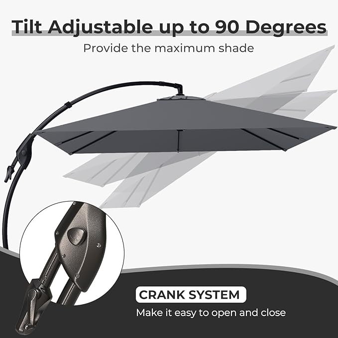 Grand patio 10x10 FT Sunbrella Cantilever Square Umbrella, Charcoal | Large - Image 5