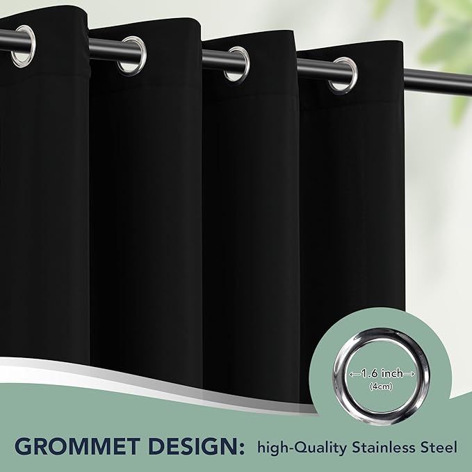 Black Outdoor Curtains for Patio Waterproof, 6 Drape Panels | Privacy & - Image 6