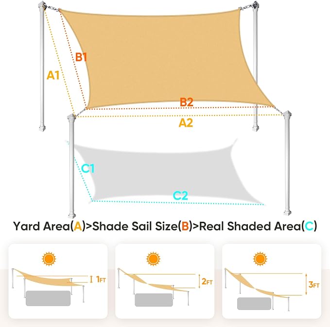 Quictent Sun Shade Sail for Patio w/Hardware Kit 185GSM 24x24ft Sand | Square - Image 2