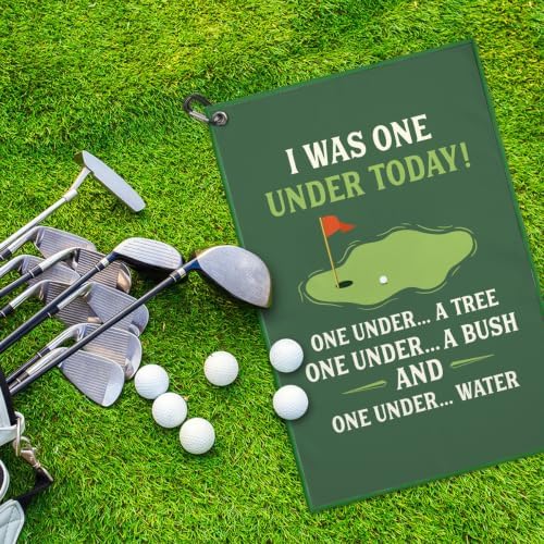I was One Under Today Golf Pun Print Green Golf Towel - Image 4