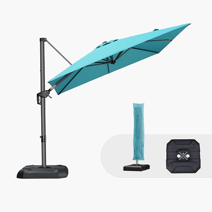 PURPLE LEAF Umbrella with Base and Cover 8' x 8' Sun Protection Turquoise | by PURPLELEAF