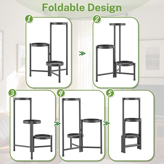 iDavosic.ly Plant Stand Indoor Outdoor, 3 Tier Metal Corner Shelf, Folding - Image 9