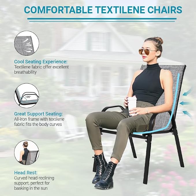 Patio Chairs Set of 6, Breathable Textilene, Weatherproof Frame, Quick Setup - Image 3