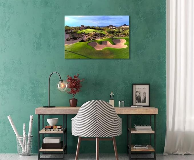 Arizona Desert Golf Course Wall Art Picture Golf Course Wall Decor for Living Room Bedroom Bathroom Home Decorations Golf Course Poster Framed Artwork Canvas Prints Ready to Hang(28''H x 44''W)