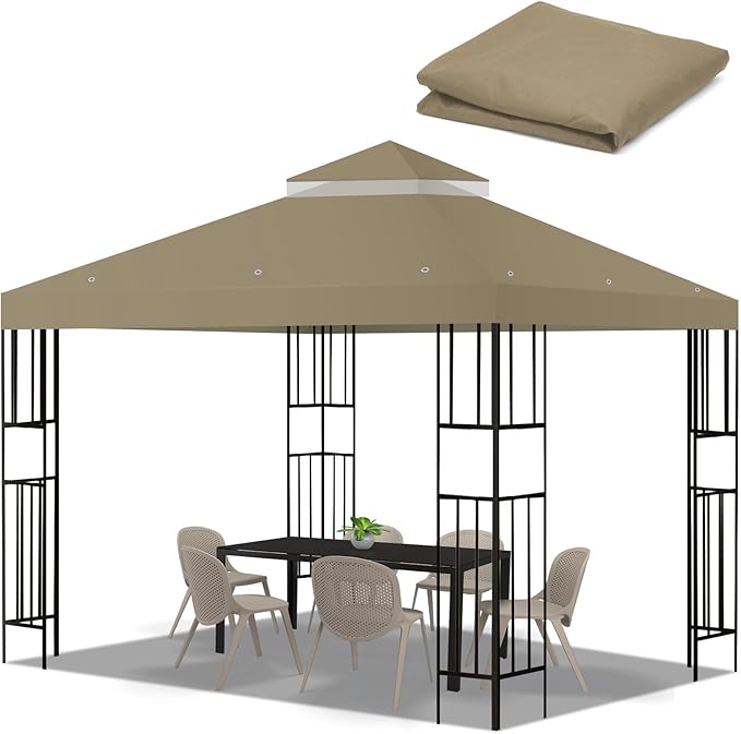 10x10 FT Gazebo Replacement Top, Canopy Replacement Cover Double Tiered by FLAGLY