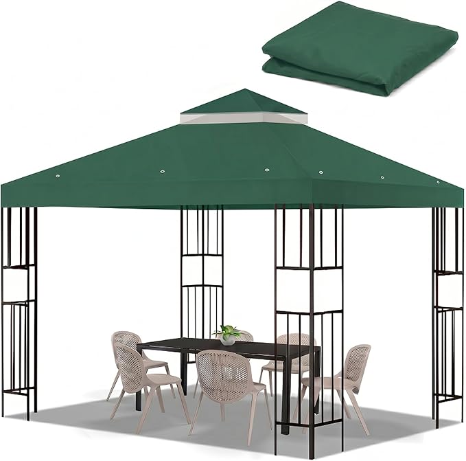 10x10 FT Gazebo Replacement Top, Canopy Replacement Cover Double Tiered by FLAGLY