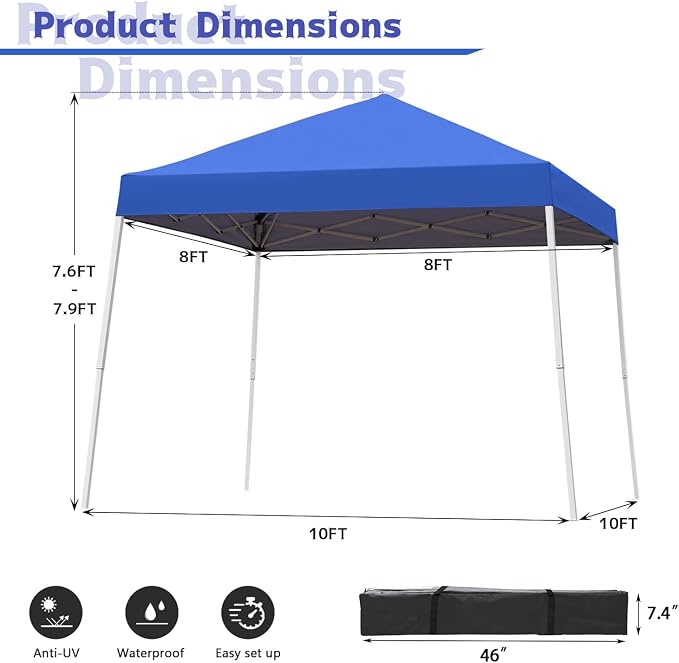 10x10FT Slant Leg Pop Up Canopy Tent, Portable Outdoor Shelter | 10x10FT Base - Image 4