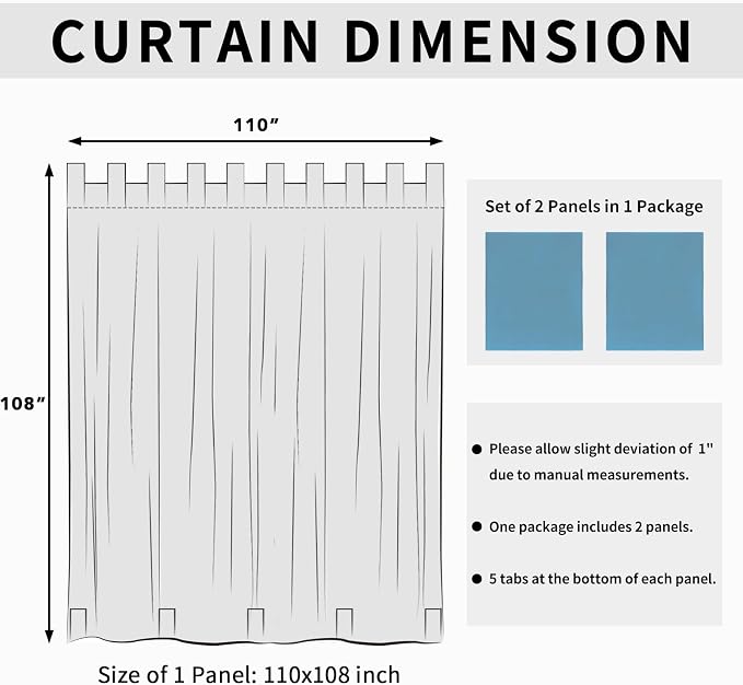 Easy-Going Outdoor Patio Curtains 2 Panels, 110x108 inch, Sky Blue | Privacy - Image 6