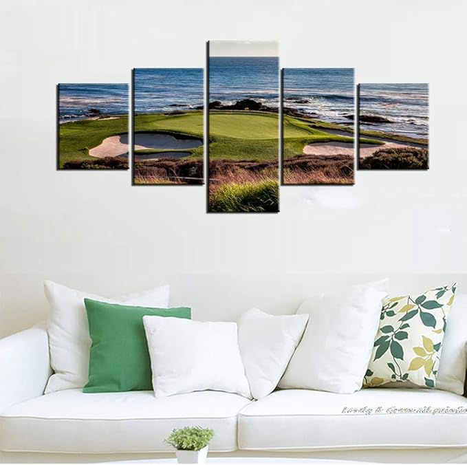 Native American Decor Coastline Golf Course Paintings Multi Piece Canvas Wall Art for Living Room Landscape Pictures Contemporary Artwork Wooden Framed Ready to Hang Poster and Prints(50''W x 24''H)