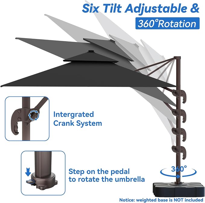 10x13FT Cantilever Outdoor Patio Umbrellas，Double Top Large Rectangle Umbrella - Image 4