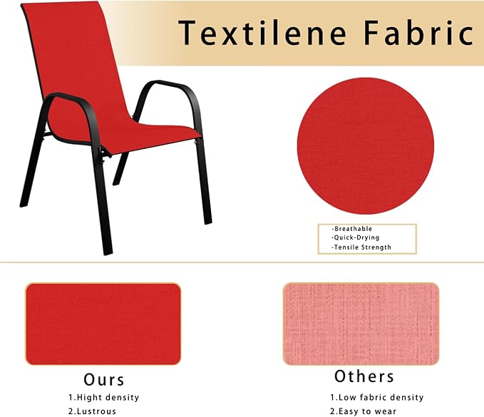 Stackable Patio Chairs Set of 1/2/4, Heavy Duty Metal Frame & Teslin Fabric - Image 4