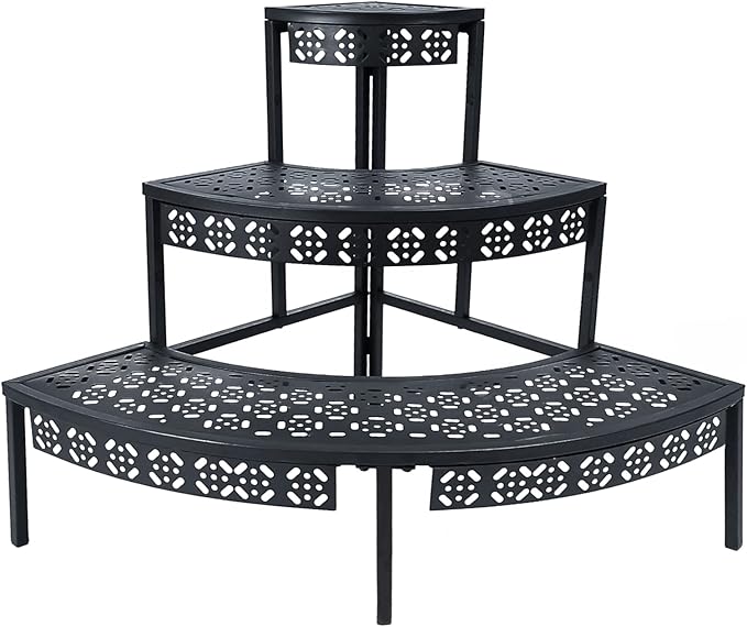 3-Tier Metal Plant Stand, Corner Plant Stands Outdoor Indoor | Semi-circular by Garden4you