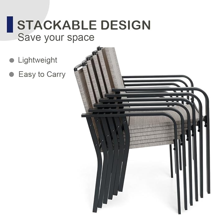 Anmutig Stackable Outdoor Dining Chairs Set of 4, Textilene Fabric, Breathable - Image 7