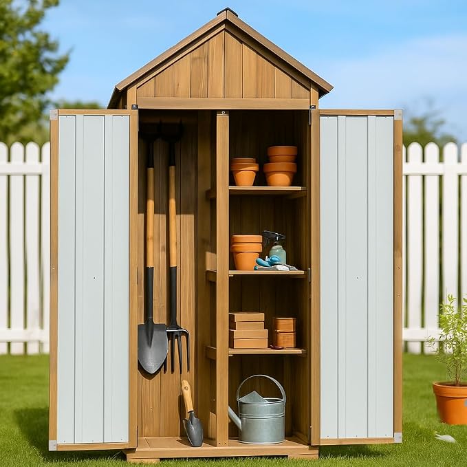 Ketive Outdoor Storage Cabinet, Wood & Metal Storage Shed - Image 2