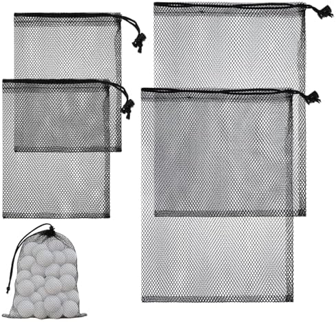 Grevosea 4 Pcs Mesh Bags with Drawstring, Nylon Mesh Golf Ball Bag Golf Storage by Unknown