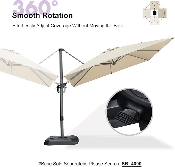PURPLE LEAF Patio Outdoor Umbrella 9' x 9' Square All-Weather Beige | Large - Image 7