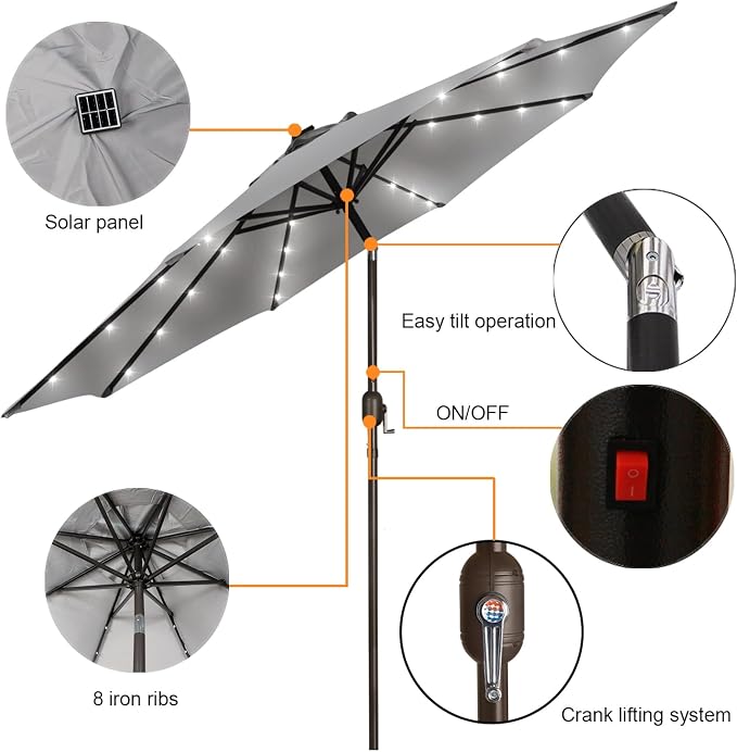 9 ft Solar Umbrella, Patio Umbrella - Image 2