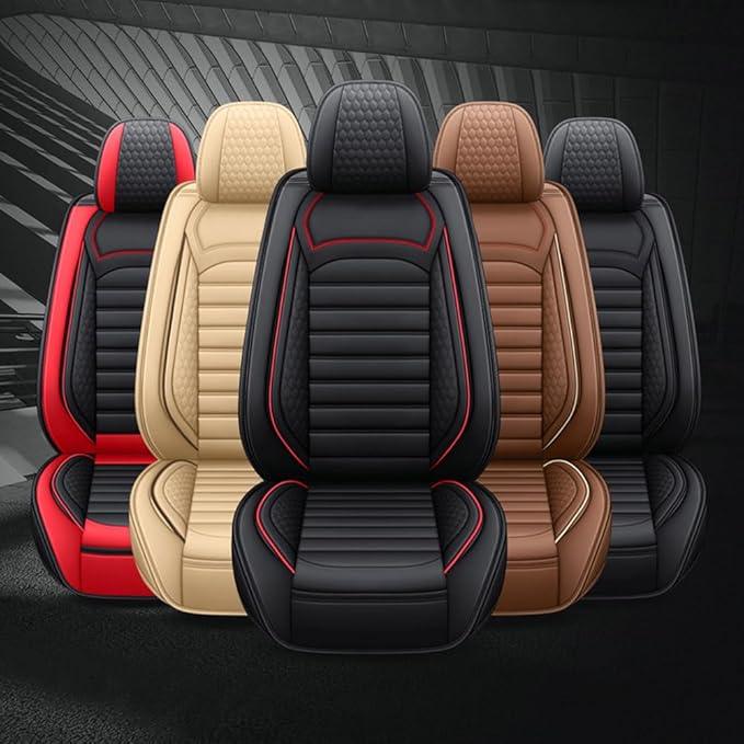 Leather Car Seat Covers for Volkswagen Golf 2001-2021,Car Seat Covers Full Set,Seat Covers with Safety,Waterproof Seat Cover Compatible Airbag(5pcs Coffee Standard)