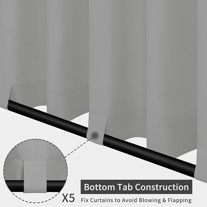Easy-Going Outdoor Patio Curtains 2 Panels, 110x84 inch, Light Grey | Privacy - Image 3