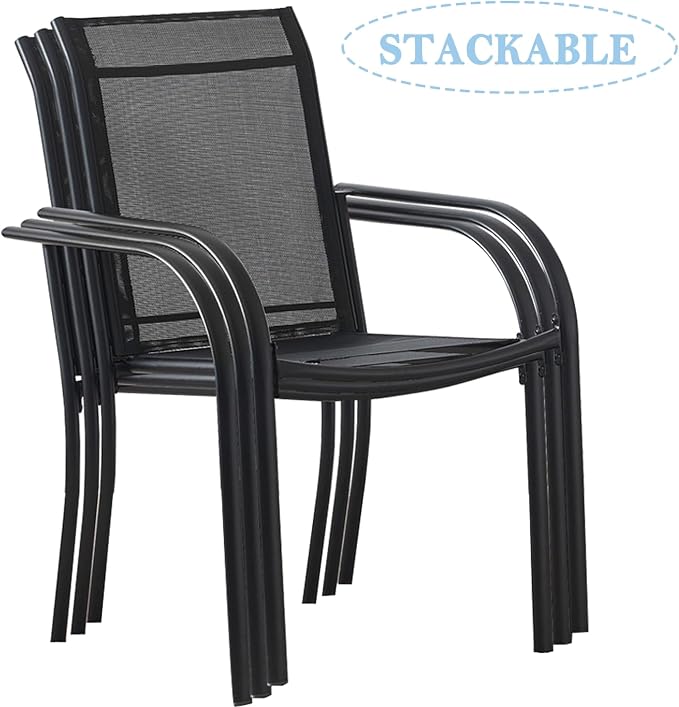 Stackable Patio Chairs Set of 6, Outdoor Dining Chairs - Image 4