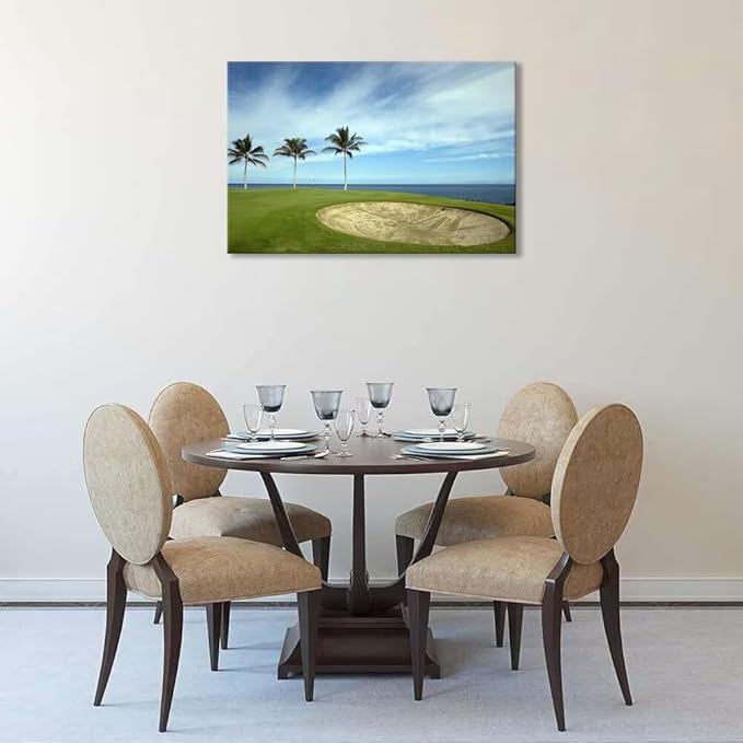 Green Hawaiian Golf Course Wall Art for Living Room Bedroom Bathroom Home Decorations Golf Art Canvas Prints Hawaii Golf Course Picture Poster Framed Artwork Ready to Hang(12''H x 16''W)