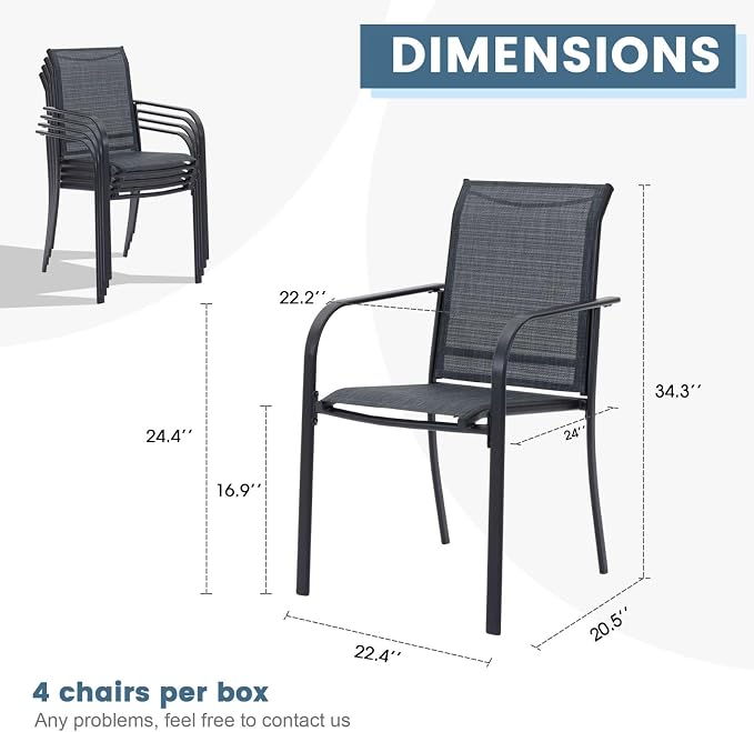 DIFY Patio Dining Chairs Set of 4, Stackable Outdoor Metal Chairs - Image 3