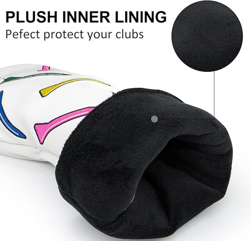 1 Pcs Montela Golf Club Covers,Colorful Birdie Tee 3 Wood Headcover Driver Headcover Fairway Wood Head Covers Hybrid Headcover Leather Golf Head Covers for Odyssey Scotty Cameron Taylormade