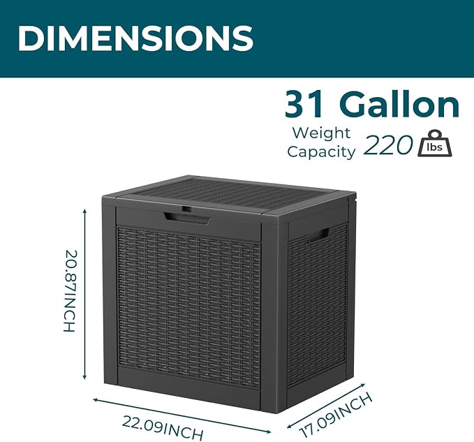 31 Gallon Waterproof Resin Deck Box, UV Resistant Outdoor Storage - Image 2
