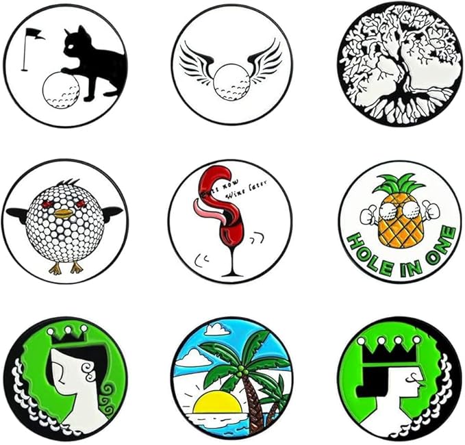 Lot of 10 Golf Ball Markers Assorted Patterns - Soft Enamel Technique