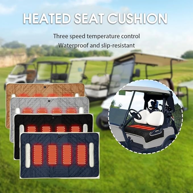 Universal Heated Golf Cart Seat Cover - Waterproof Golf Cart Heater Accessory w/ 4-Zone Warmth, 3 Heat Levels, USB/Type-C & 12V Plug for EZGO/Yamaha/Club Car (Navy Blue)