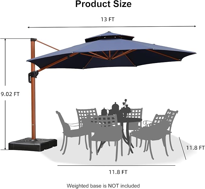 PURPLE LEAF Patio Umbrella 13ft Extra Large Wood-Grain Finish, UPF 50+ sun - Image 9